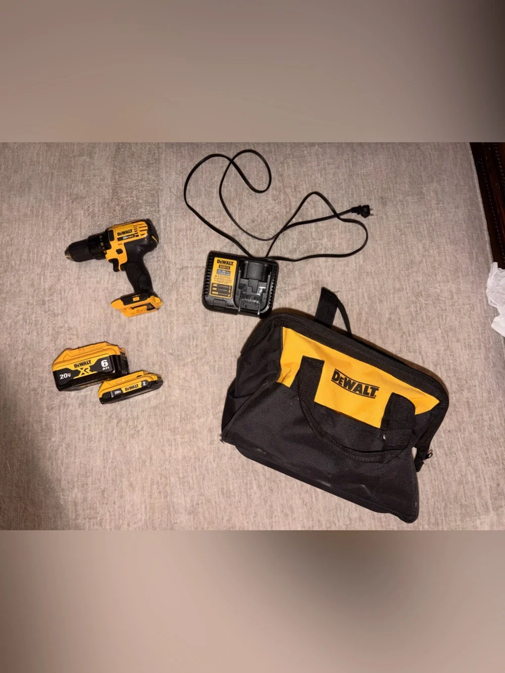 DEWALT 20V MAX Cordless Drill Kit + 6Ah XR & 2Ah Batteries, Charger & Bag